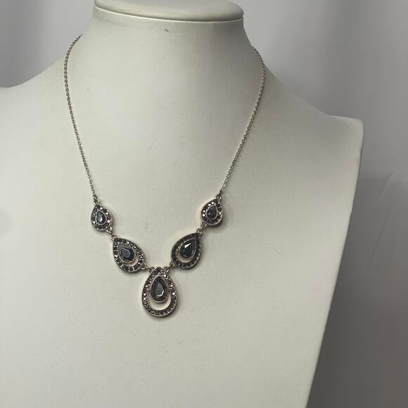 Madewell gold tone necklace signed costume jewelry charcoal gray stones rhinestn - Picture 10 of 16